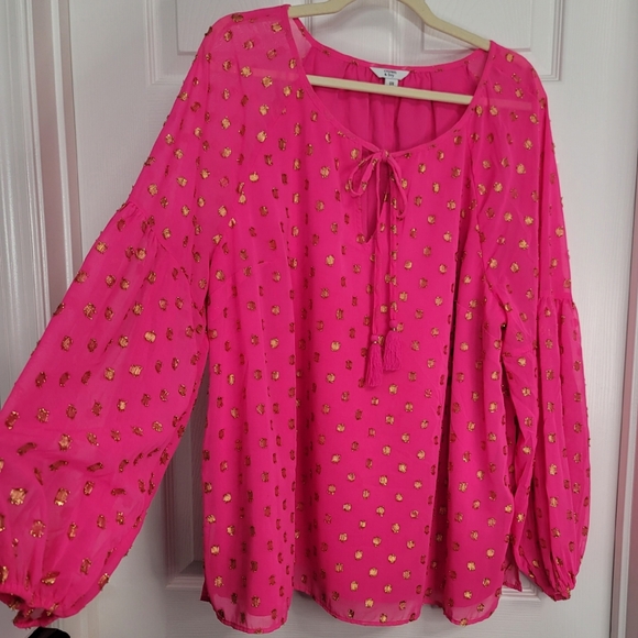 Crown & Ivy Pink Blouse Top Shirt with Gold Details Valentines Galentines Day 🩷 - Picture 3 of 9